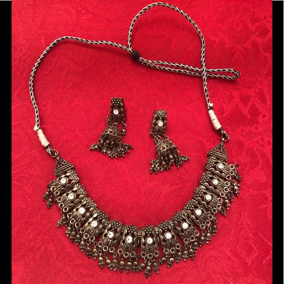 3PCS: oxidized Indian earring and necklace - Picture 1 of 4